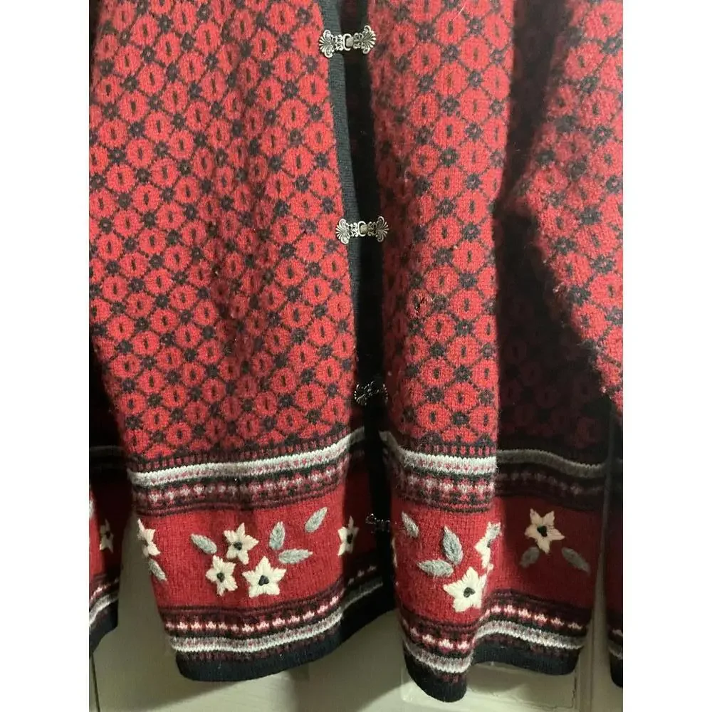 Woolrich Women's Red/Burgundy Embroidered Wool Cardigan Sweater XL - Picture 8 of 9